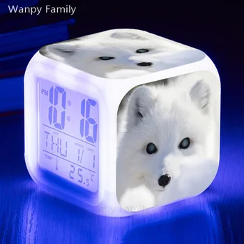 Raposa-do-ártico Relógio Despertador 7 Mudança de Cor de iluminação LED Relógio Digital de Quarto de Crianças Multifunções Luzes da Noite Eletrônicos Relógios Relógio