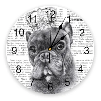 Bulldog Coroa No Jornal, Sala De Estar, Relógio De Parede Redondo Relógios De Decoração De Casa, Quarto, Cozinha, Decoração, Relógios De Parede