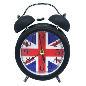 High-end requintado moda de alta qualidade do metal de sino, relógio despertador M-bandeira Britânica vento relógio despertador ultra-silencioso movimento