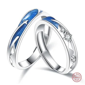 Mulheres Homens Noivado Casamento Moissanite Anel Azul Platina Chapeado Anel De Prata 925