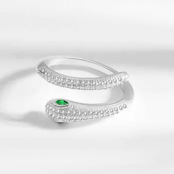 KOFSAC Novo 925 Anéis de Prata Esterlina Para as Mulheres na Moda Jóias Bonito Zircão Olhos Verdes de Cobra, Anel de Senhora Criativa de Presente de Aniversário