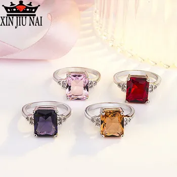 2020 novo high-end simples de cor ametista brilhante anel de diamante micro-conjunto AAA zircão senhoras de presente de casamento noivado mulheres jóias