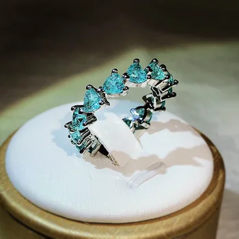 De alta definição de design de jóias de turmalina Paraíba anel de luz de luxo S925 Prata tesouro amor jóia do anel de dom
