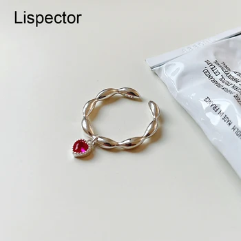 Lispector 925 Prata Esterlina francês Rosa Cristal Vermelho Pingente de Anéis para as Mulheres Minimalista Cabaça Anéis Feminino Jóias Amante Presentes